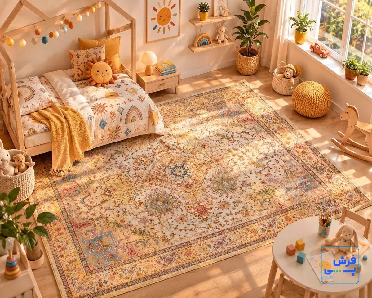 خرید قسطی |  فرش ابریشم ماشینی T1095 کرم