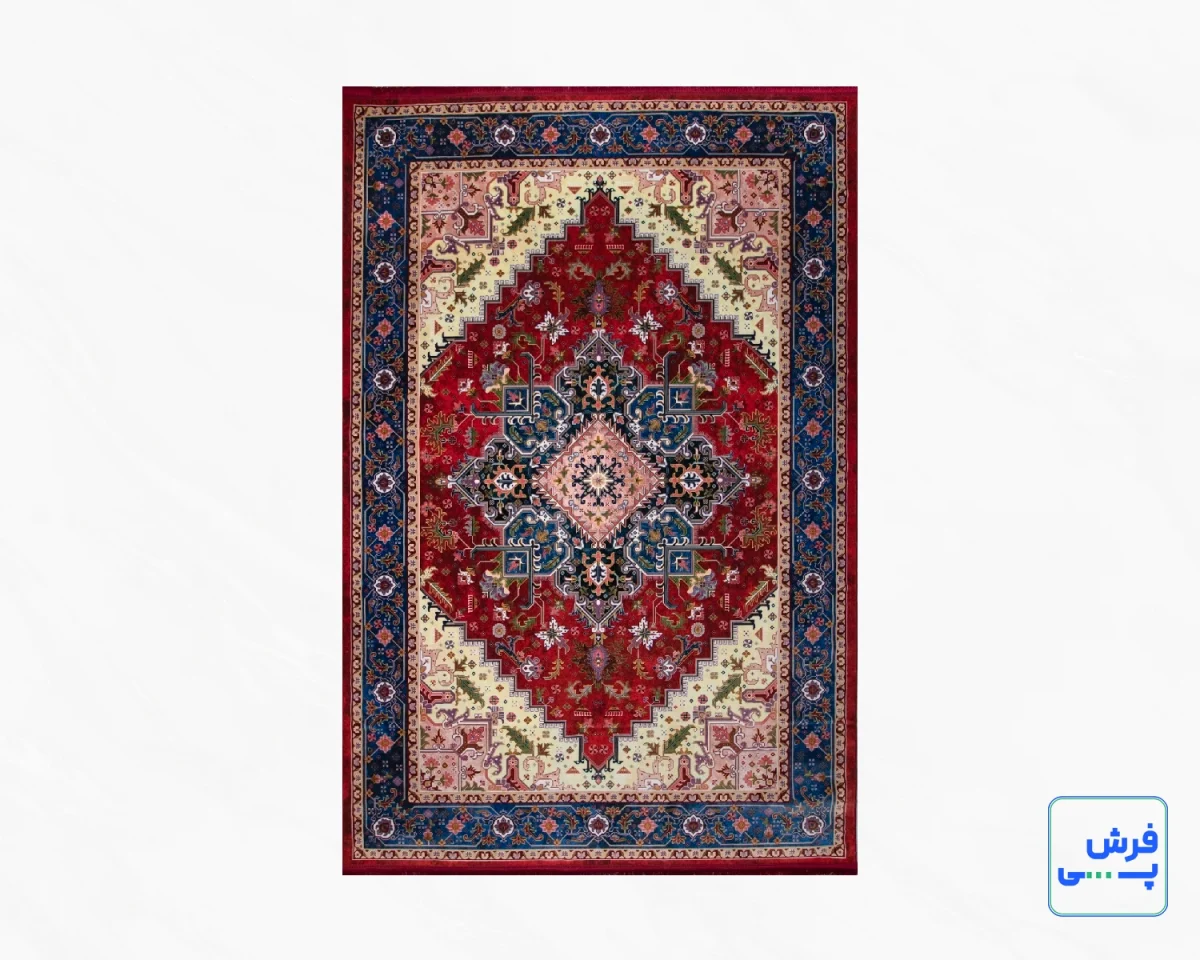t1089-12.webp خرید قسطی | فرش ابریشم ماشینی T1089 لاکی حاشیه آبی