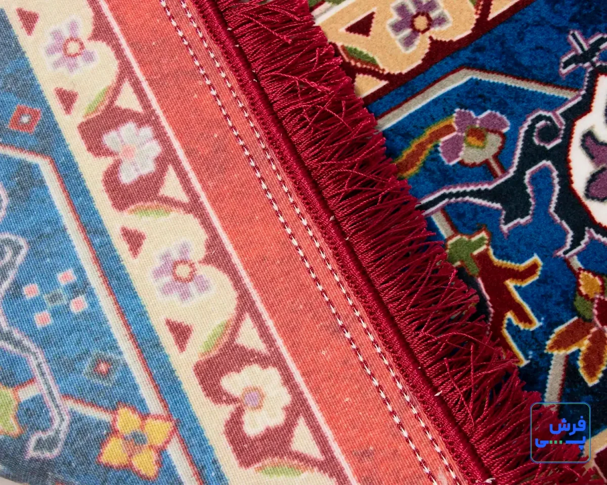 t1089-5.webp خرید قسطی | فرش ابریشم ماشینی T1089 لاکی حاشیه آبی