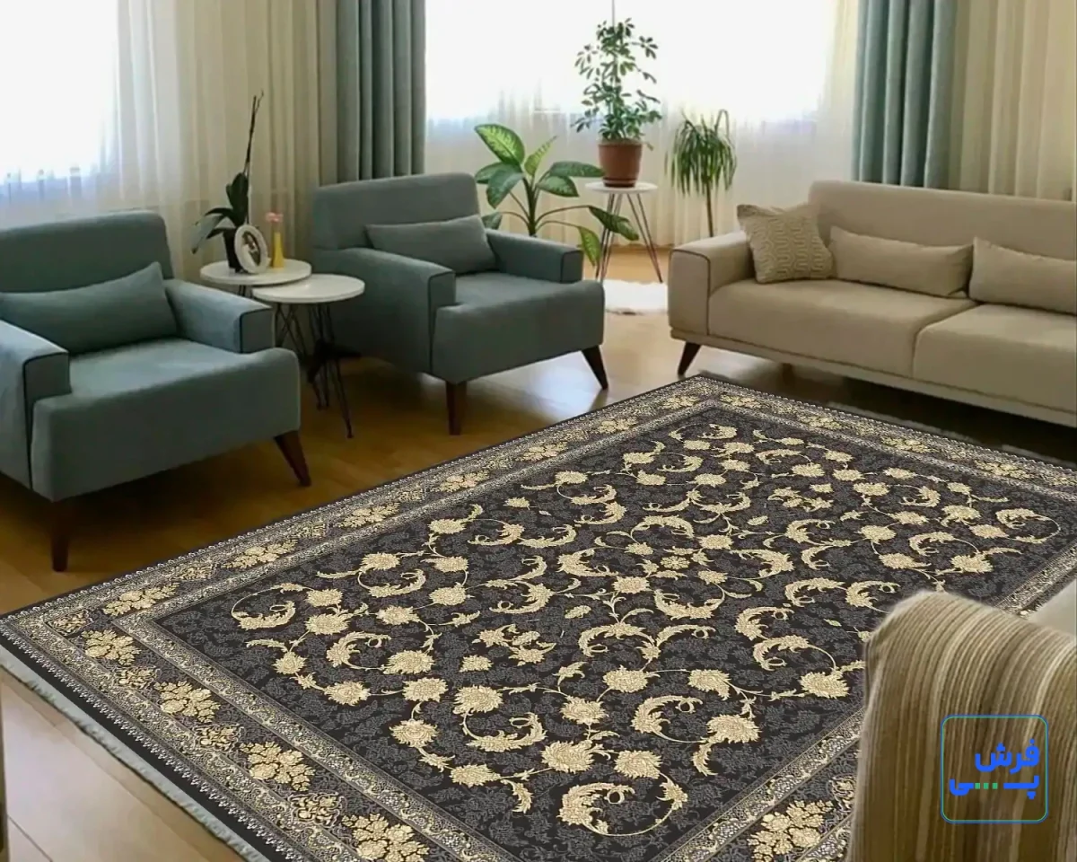 خرید قسطی |  فرش کلاسیک 6023 ذغالی طلایی