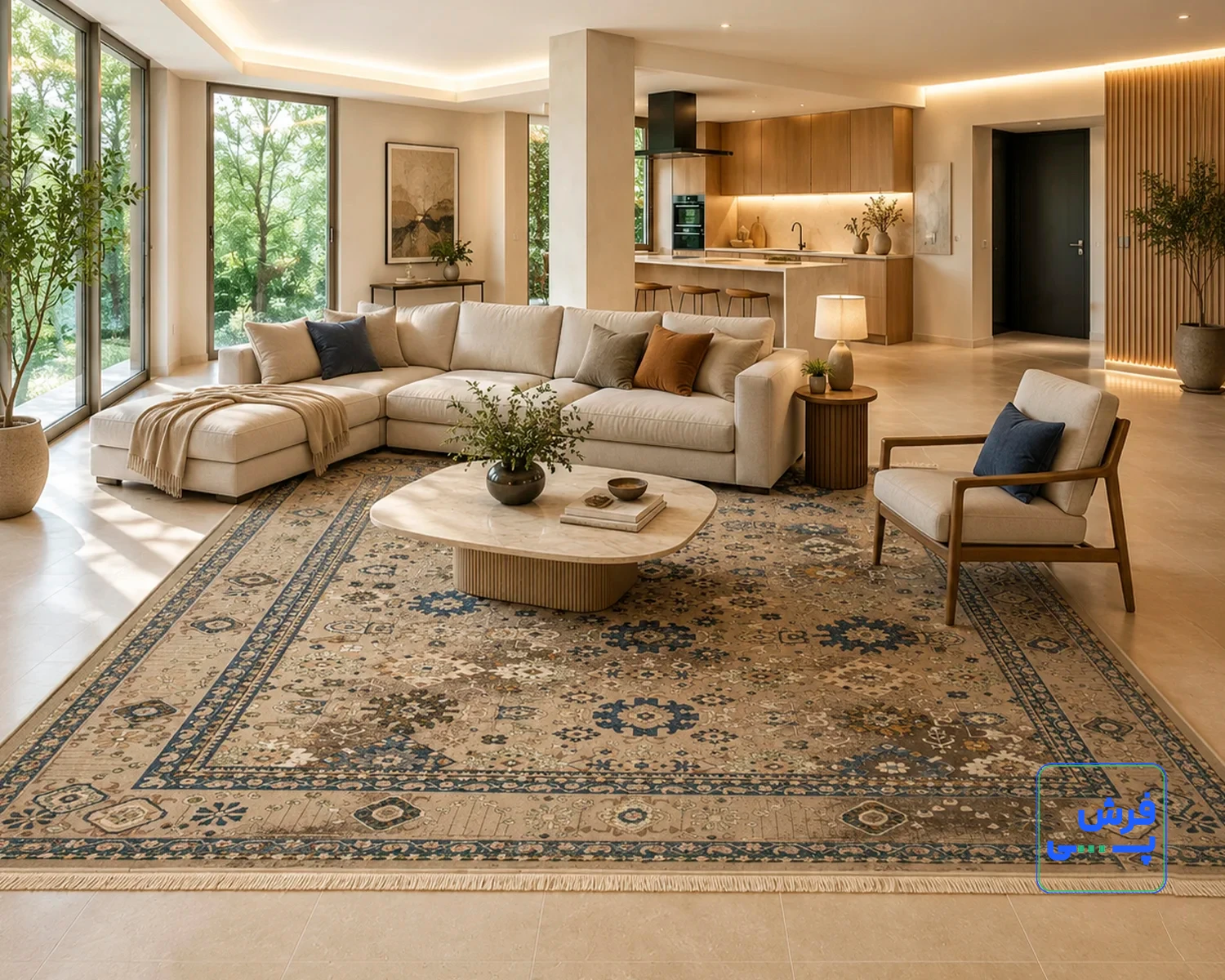 خرید قسطی | فرش وینتیج 75007 طوسی بژ
