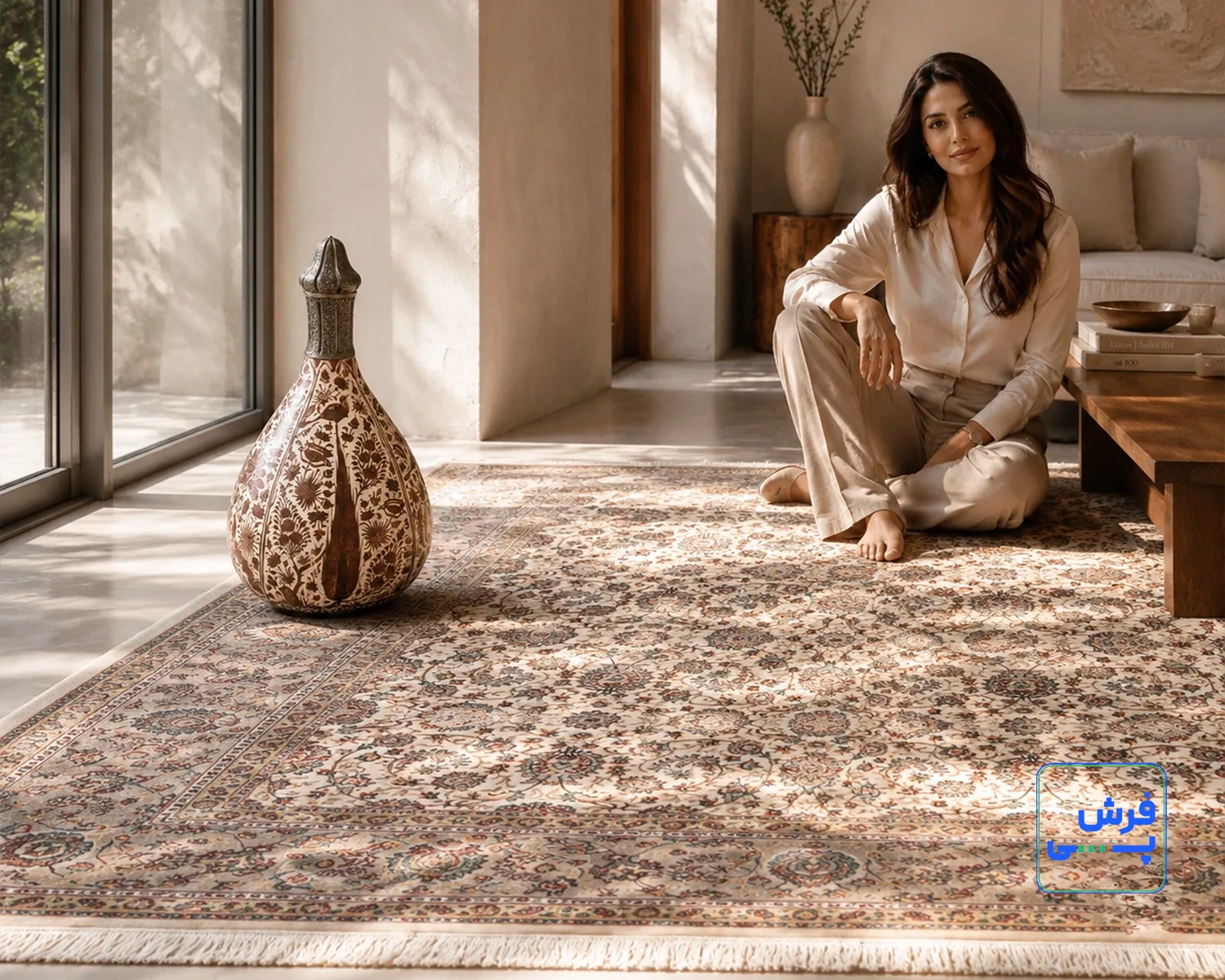 خرید قسطی | فرش کلاسیک کد 021_ رنگ 1008 کرم حاشیه فیلی