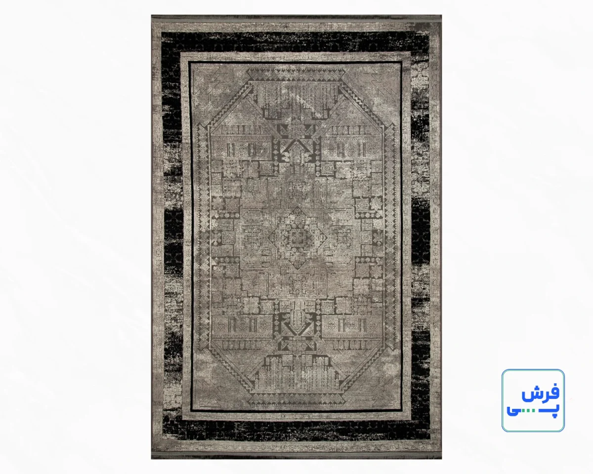 خرید قسطی | فرش وینتیج N9 طوسی حاشیه مشکی
