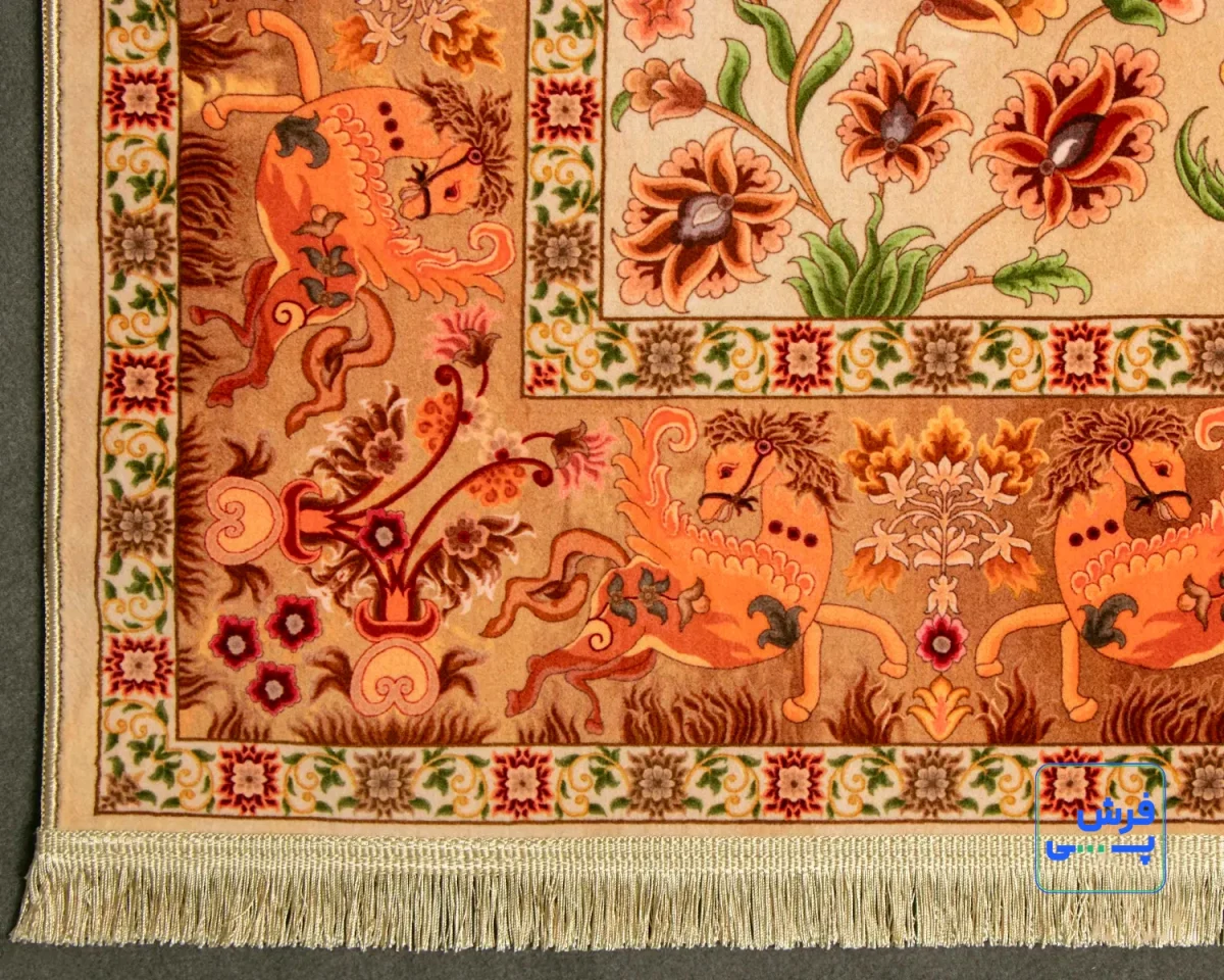1027-10.webp خرید اقساطی | فرش ابریشم ماشینی باغ جاودان L1027 کرم