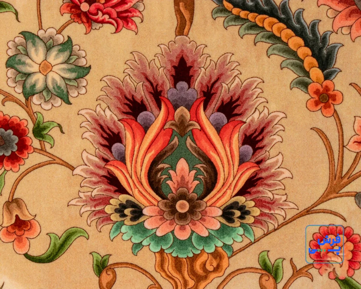 1027-11.webp خرید اقساطی | فرش ابریشم ماشینی باغ جاودان L1027 کرم