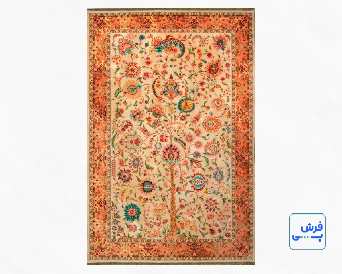 1027-2.webp خرید اقساطی | فرش ابریشم ماشینی باغ جاودان L1027 کرم