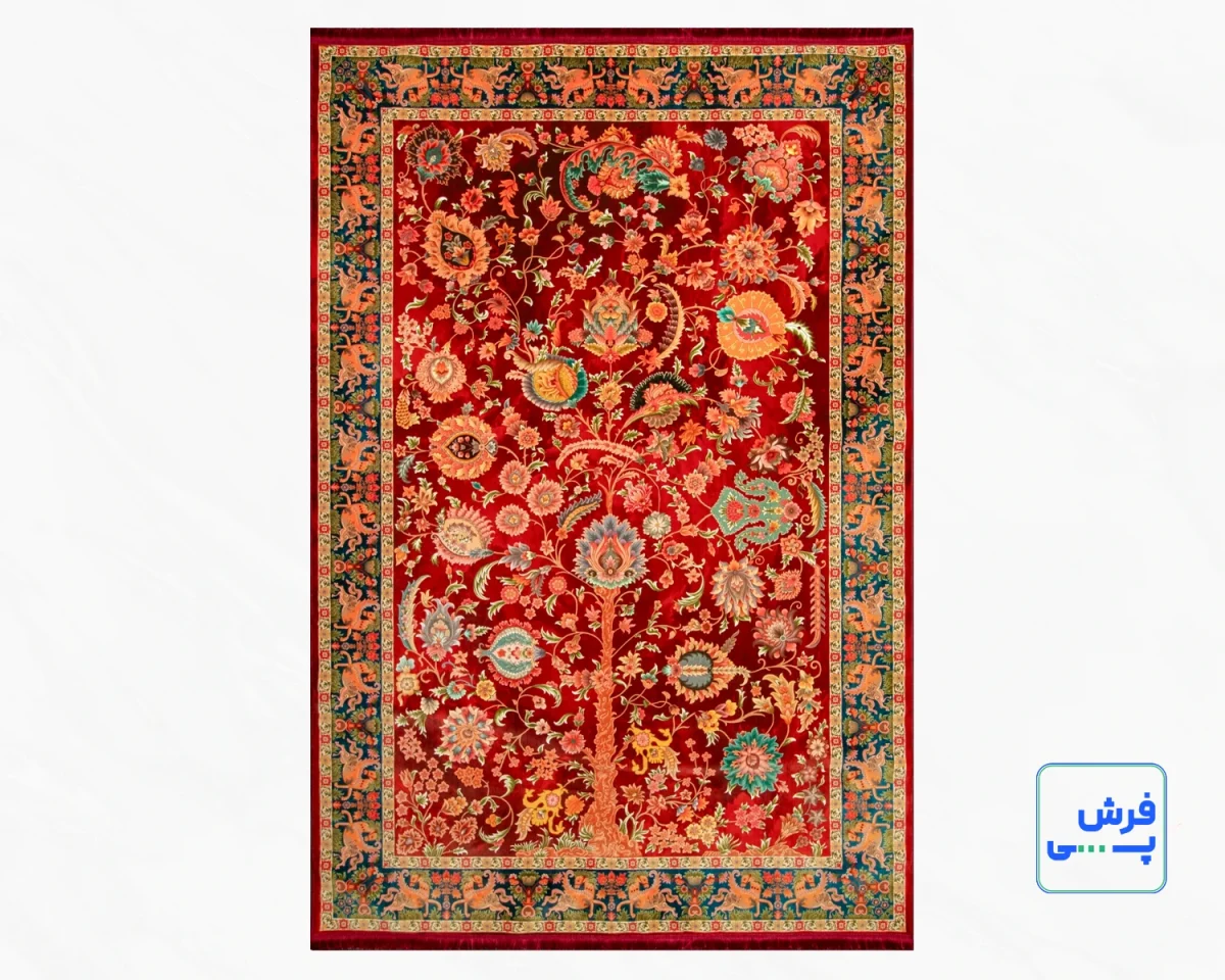 1028-1.webp خرید اقساطی | فرش ابریشم ماشینی باغ جاودان L1028 لاکی