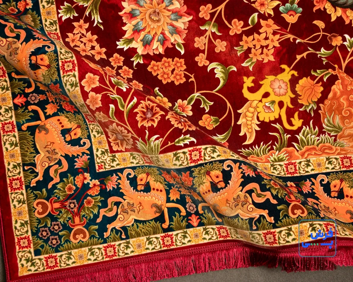 1028-7.webp خرید اقساطی | فرش ابریشم ماشینی باغ جاودان L1028 لاکی