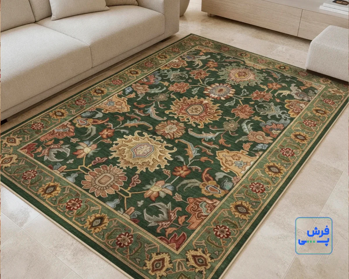 L-1017-10.webp خرید اقساطی | فرش ابریشم ماشینی L1017 سبز