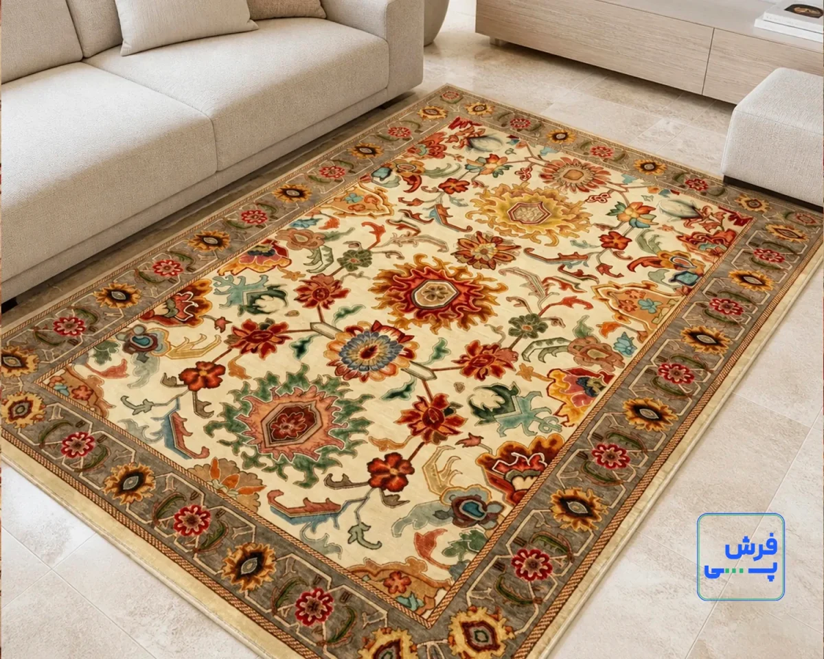 L-1021-10.webp خرید اقساطی | فرش ابریشم ماشینی L1021 کرم