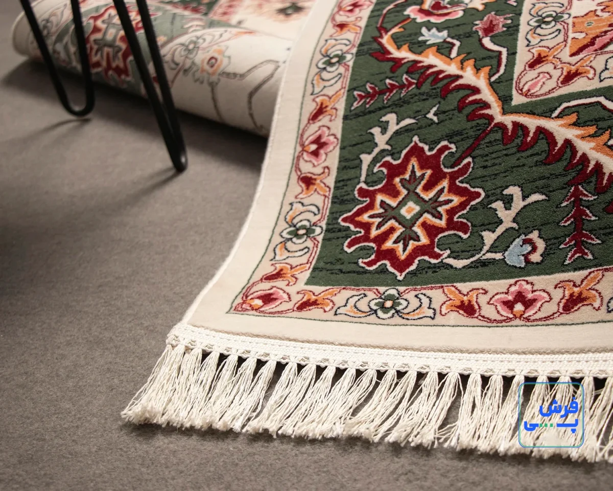 خرید اقساطی | فرش کلاسیک باغ فردوس کرم حاشیه سبز