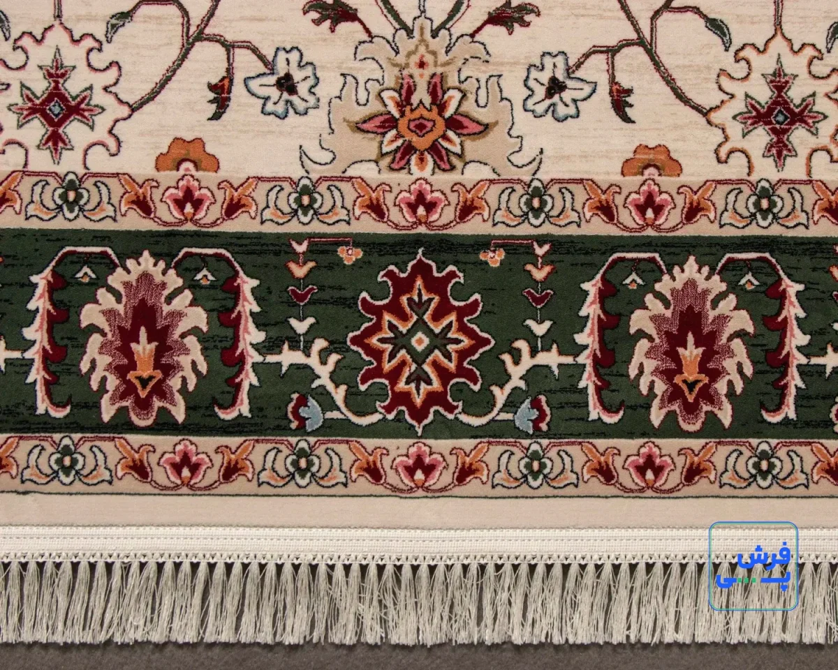 خرید اقساطی | فرش کلاسیک باغ فردوس کرم حاشیه سبز